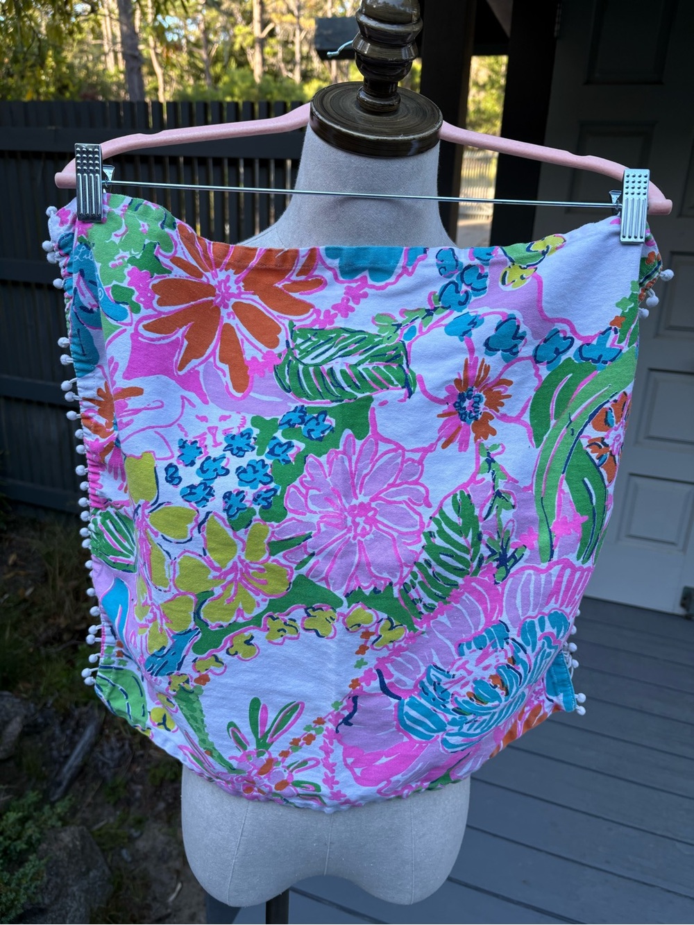 Lilly Pulitzer Pink Floral White Pom🌺Pom Cotton Print Towel